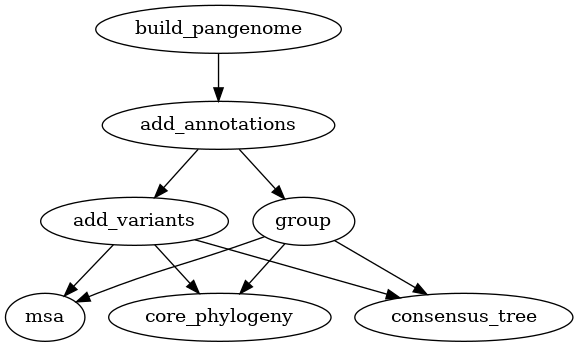 digraph G {
        "build_pangenome" -> "add_annotations";
        "add_annotations" -> "add_variants";
        "add_annotations" -> "group";
        "group" -> "msa";
        "add_variants" -> "msa";
        "group" -> "core_phylogeny";
        "add_variants" -> "core_phylogeny";
        "group" -> "consensus_tree";
        "add_variants" -> "consensus_tree";
    }