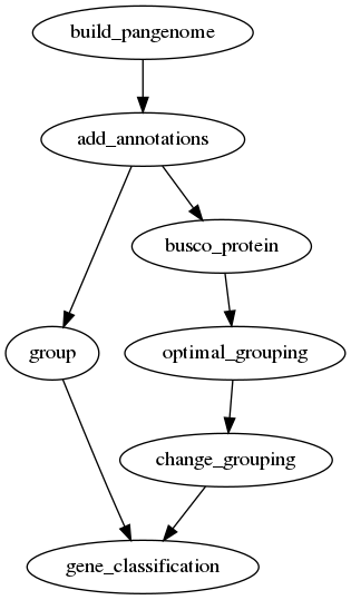 digraph G {
    "build_pangenome" -> "add_annotations";
    "add_annotations" -> "group";
    "add_annotations" -> "busco_protein";
    "busco_protein" -> "optimal_grouping";
    "optimal_grouping" -> "change_grouping";
    "group" -> "gene_classification";
    "change_grouping" -> "gene_classification";
}
